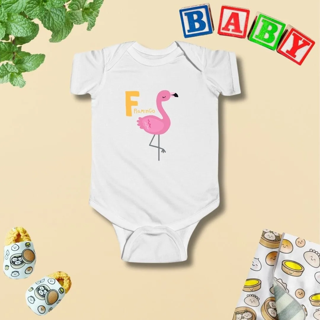 Animal Alphabet - F for Flamingo Baby Bodysuit - Unisex Graphic Bodysuit for Babies