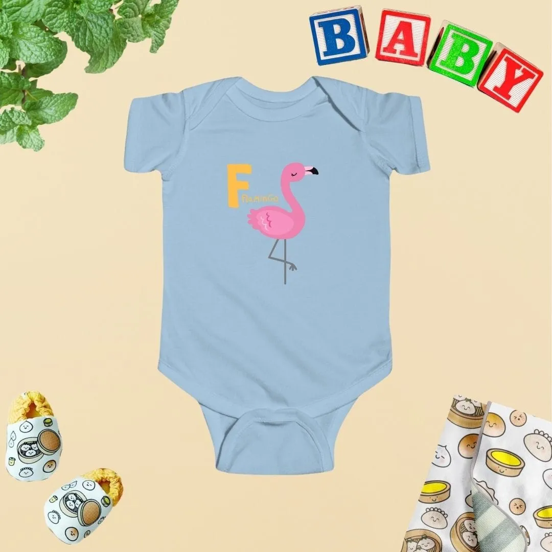 Animal Alphabet - F for Flamingo Baby Bodysuit - Unisex Graphic Bodysuit for Babies