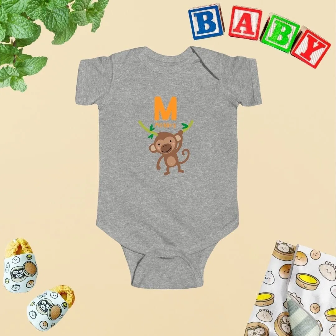 Animal Alphabet - M for Monkey Baby Bodysuit - Unisex Graphic Bodysuit for Babies