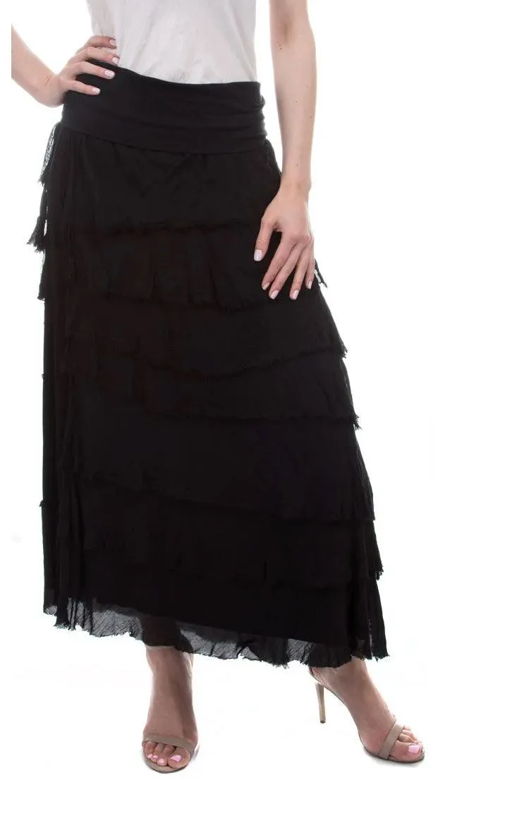 Black Tiered Silk Skirt  - KGG1-BK