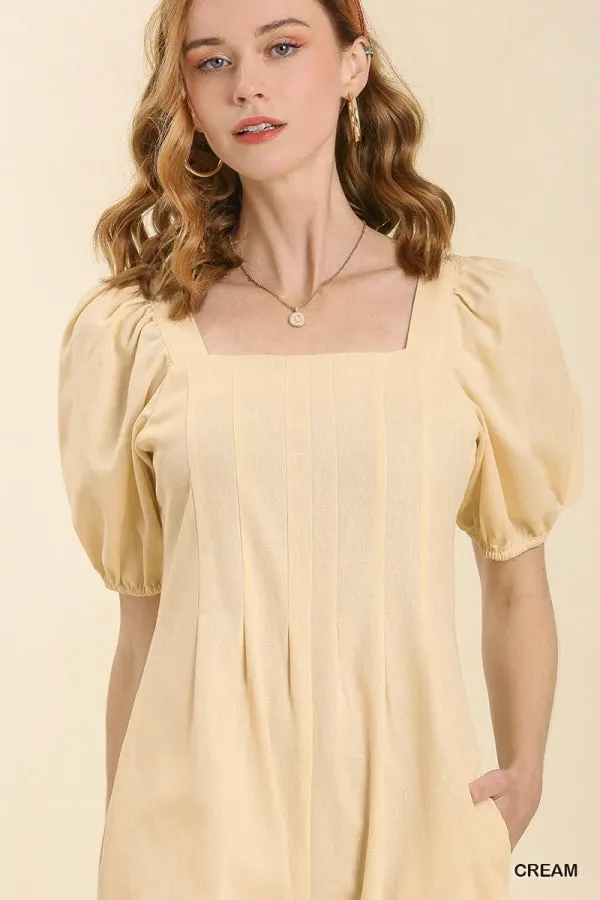 Cream Puff Sleeve Linen Jumpsuit