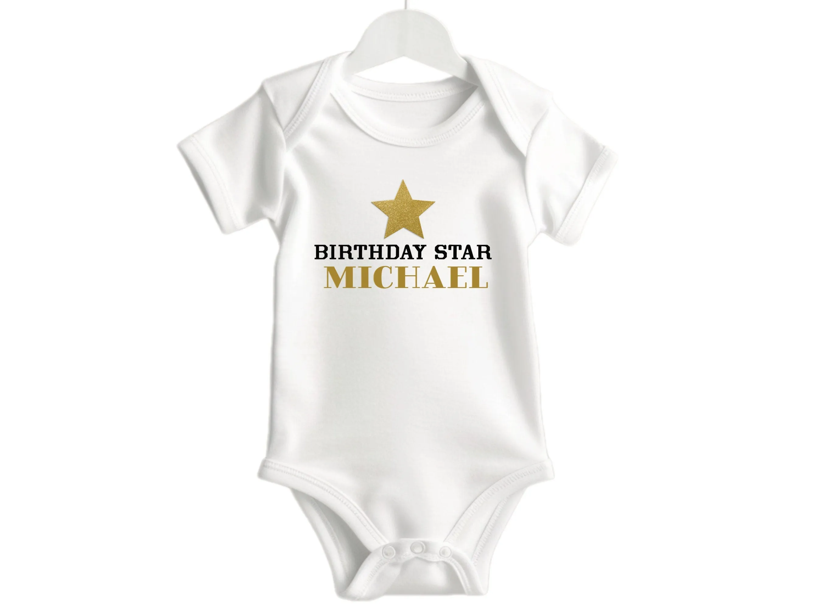 Custom bodysuit Birthday Star Design with baby Name 1st Birthday or Christmas Gift