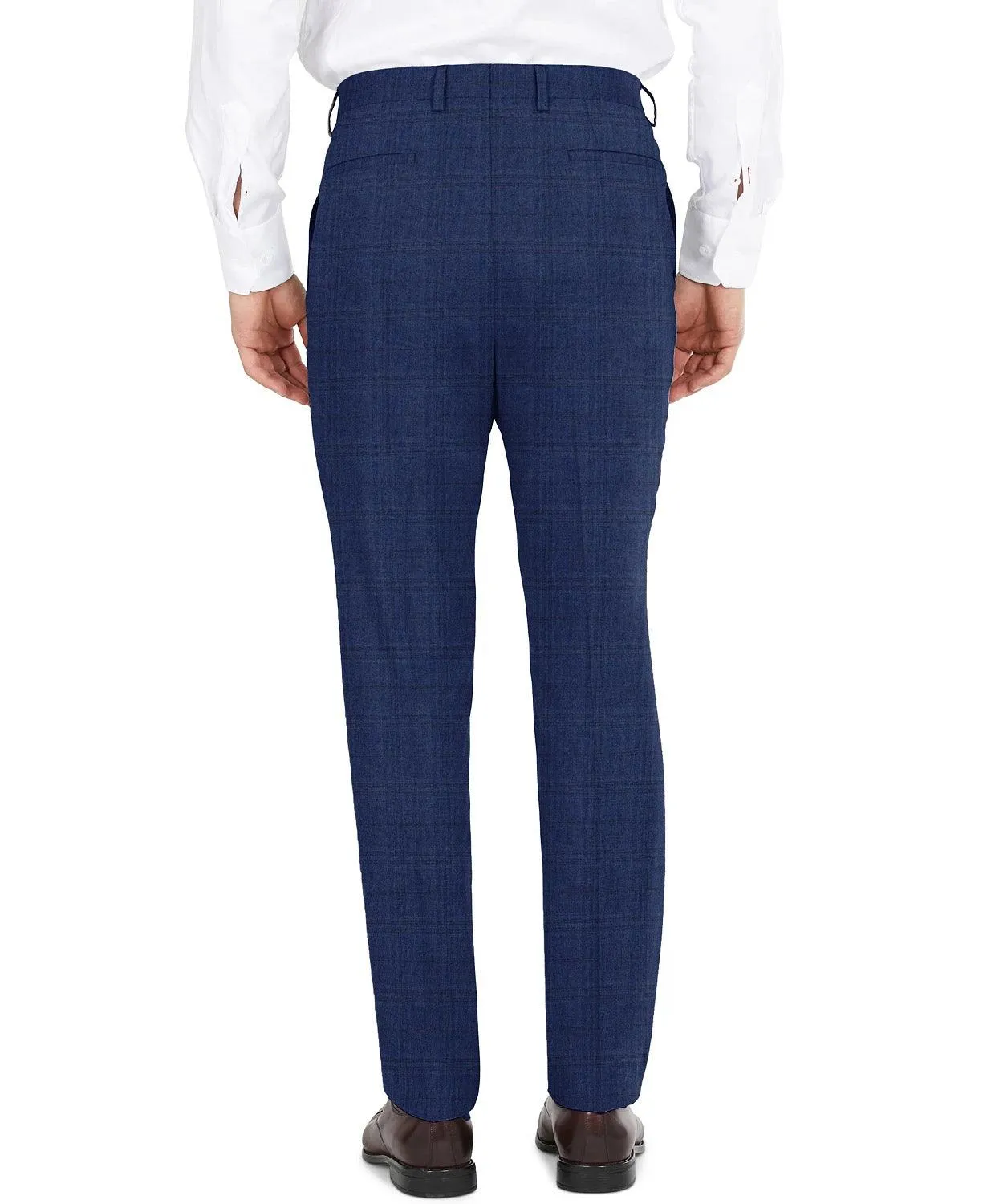 Dkny Mens Modern fit Dress Pants 36 / 34 Blue Plaid Stretch