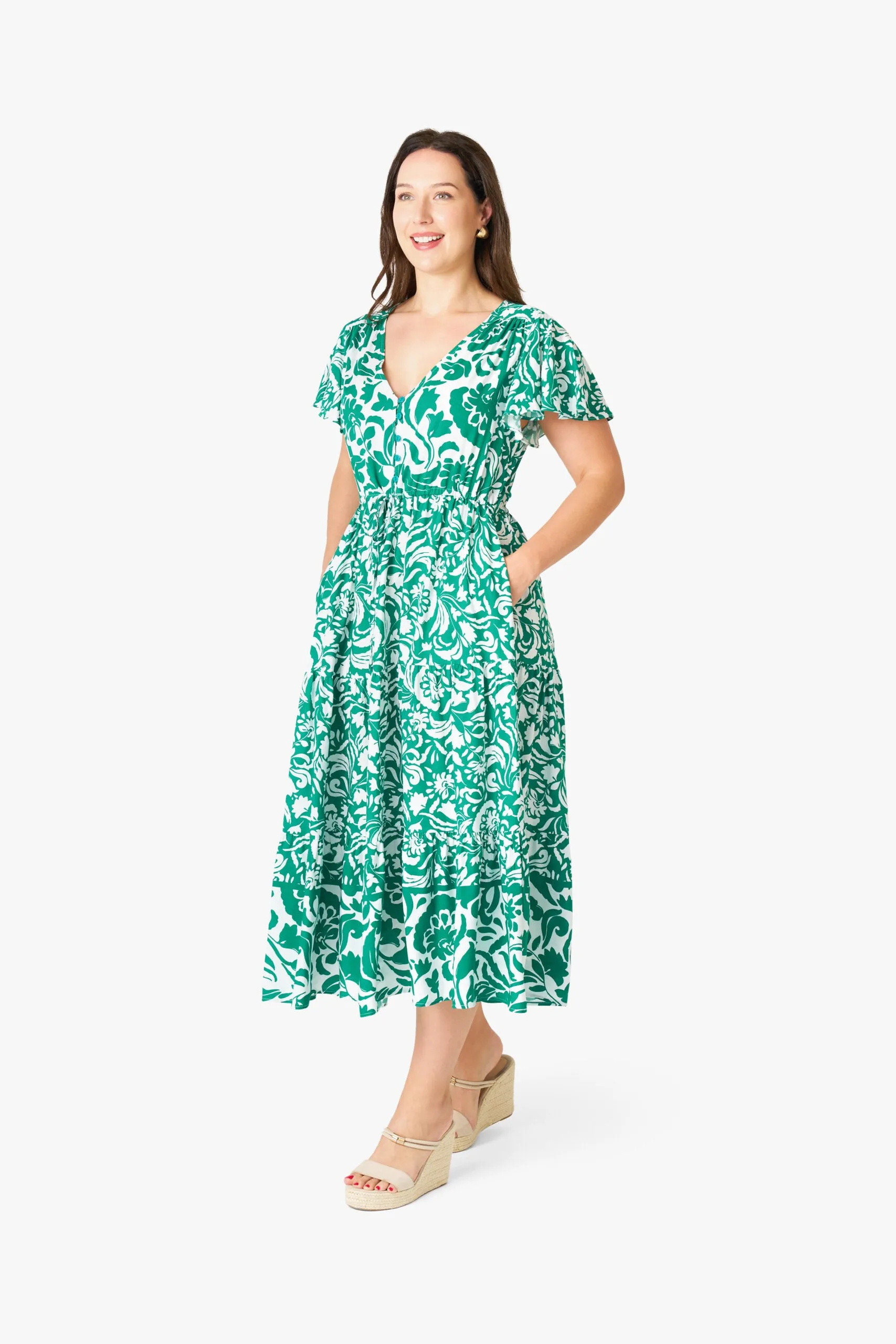 Ember Midi Dress Green Print