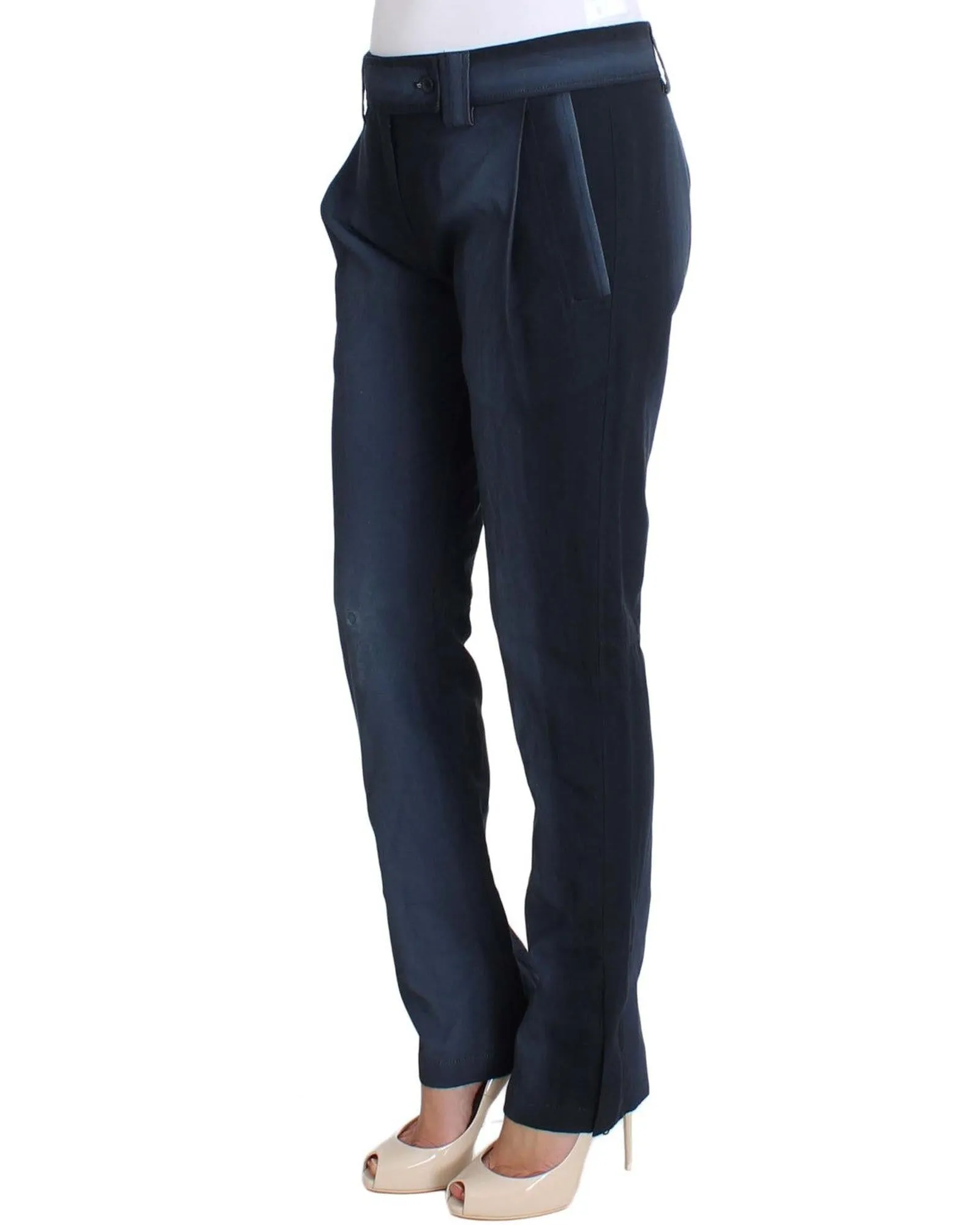 Ermanno Scervino Women's Blue Straight Leg Cotton Pants