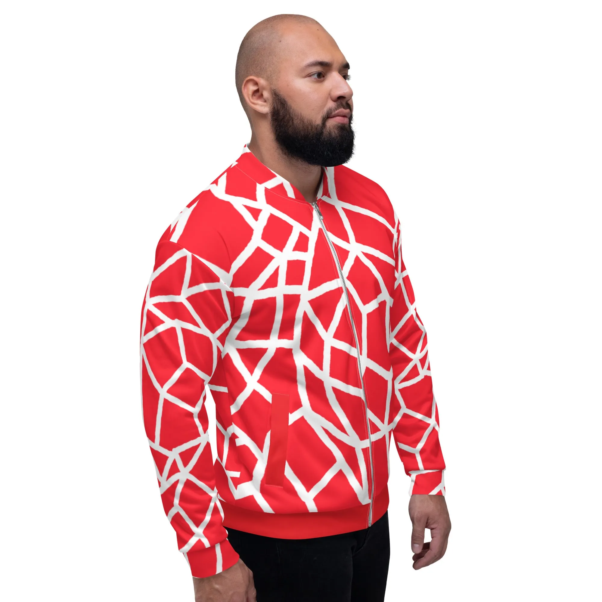 Insook Hwang's art_Creative Mind Unisex Bomber Jacket_white on Red orange