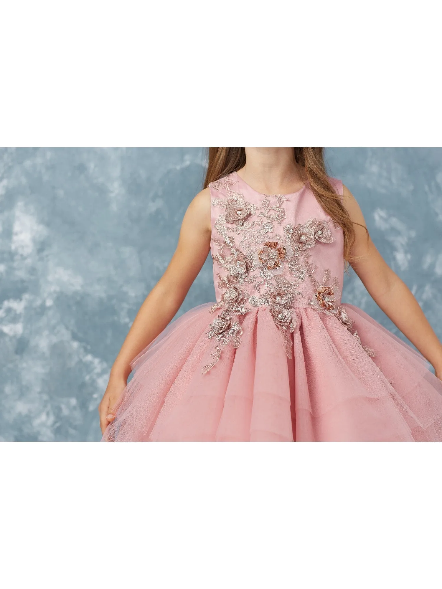 Little Girls Dusty Rose Lace Layered Tulle Pageant Easter Dress 2-6