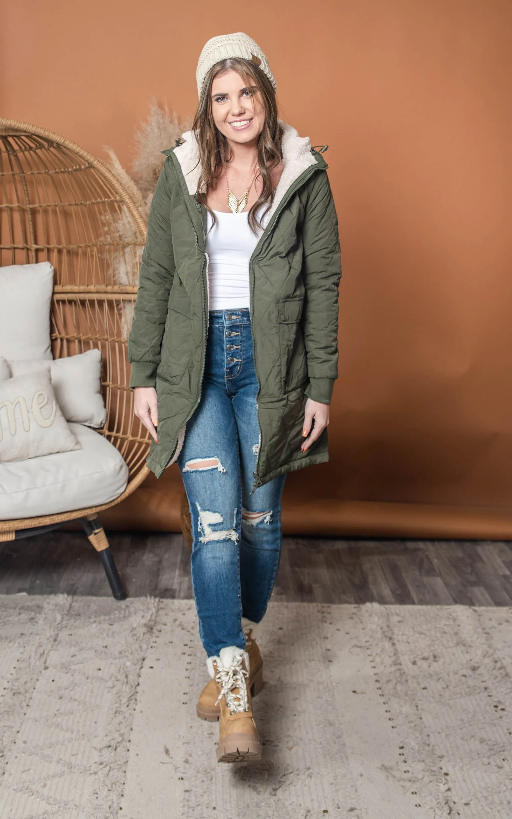 Reversible Olive Sherpa Jacket - Final Sale