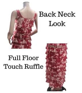 Ruffle Maxi Dress in Brilliant red and white with Glitter print