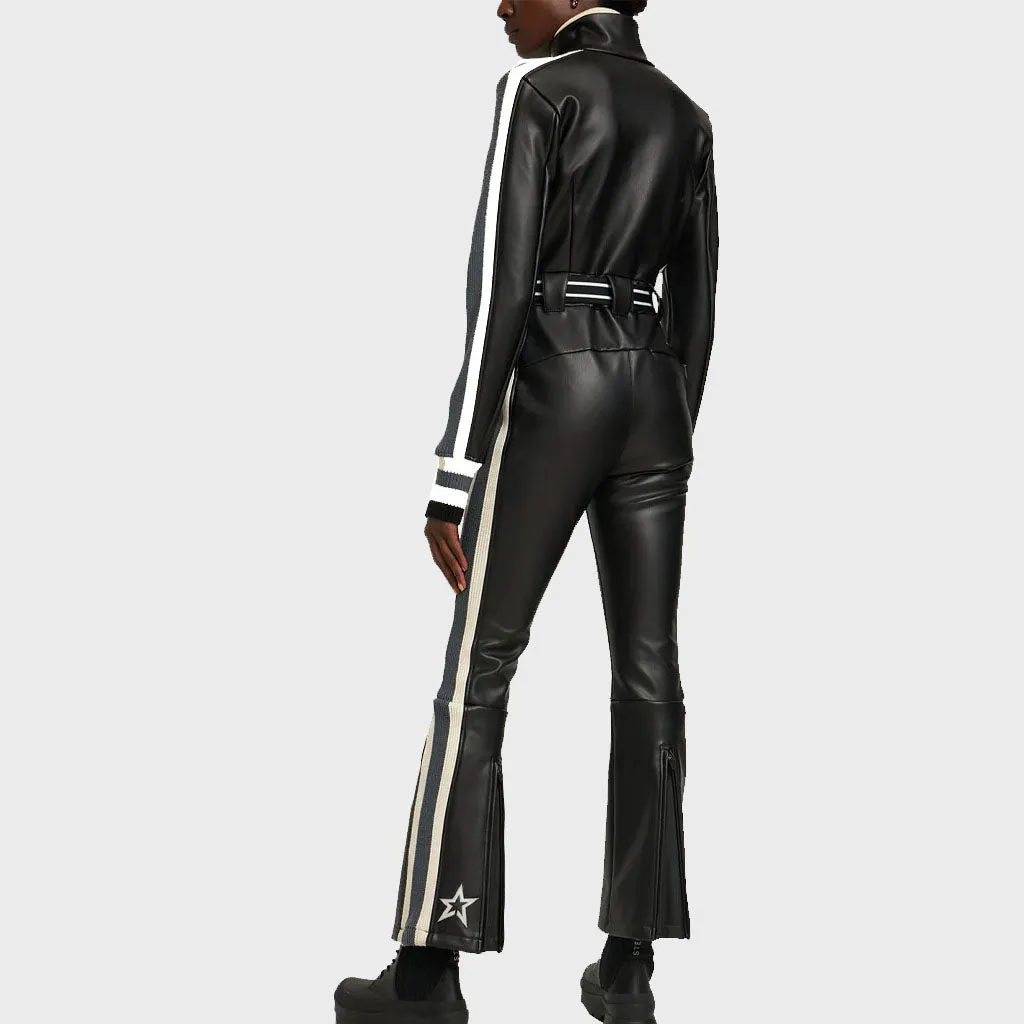 Women Black Leather Jumpsuit
