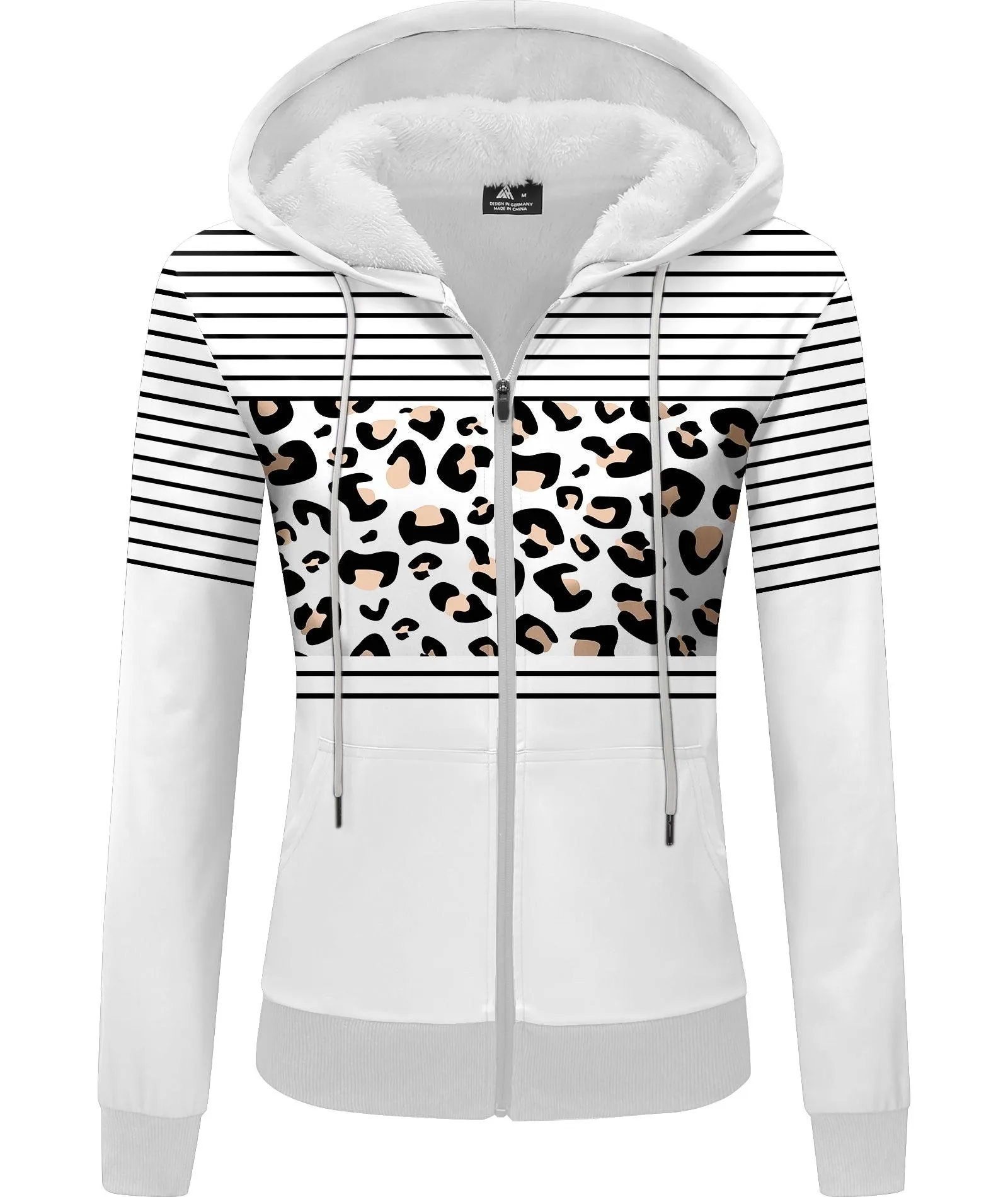 Women's White Full Zipper Printed Hoodie-ZPK006211